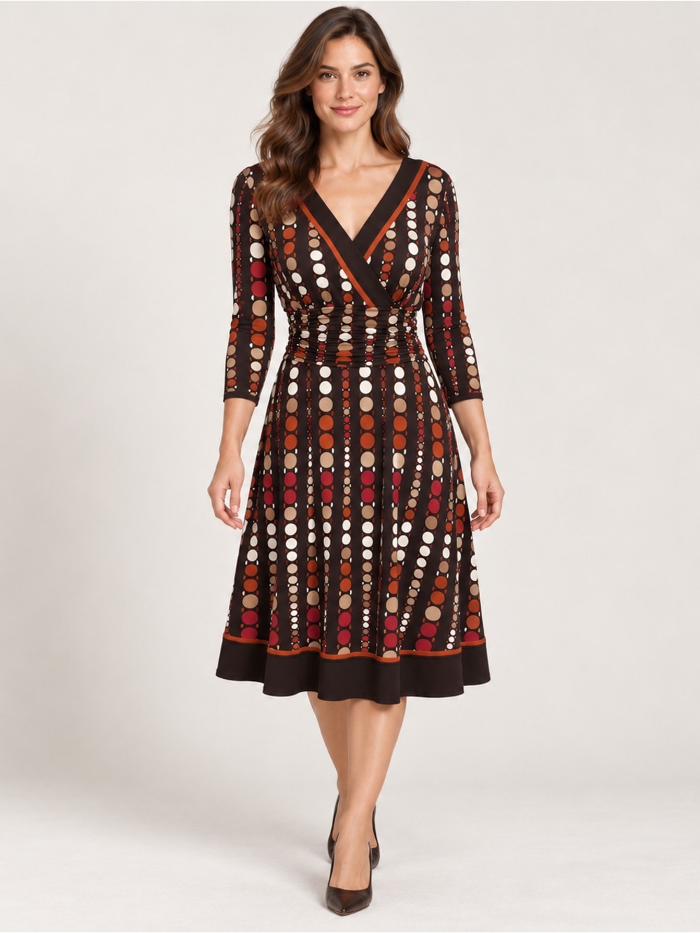 Artsy Retro mod geometric dot stretch ruched waist dress
